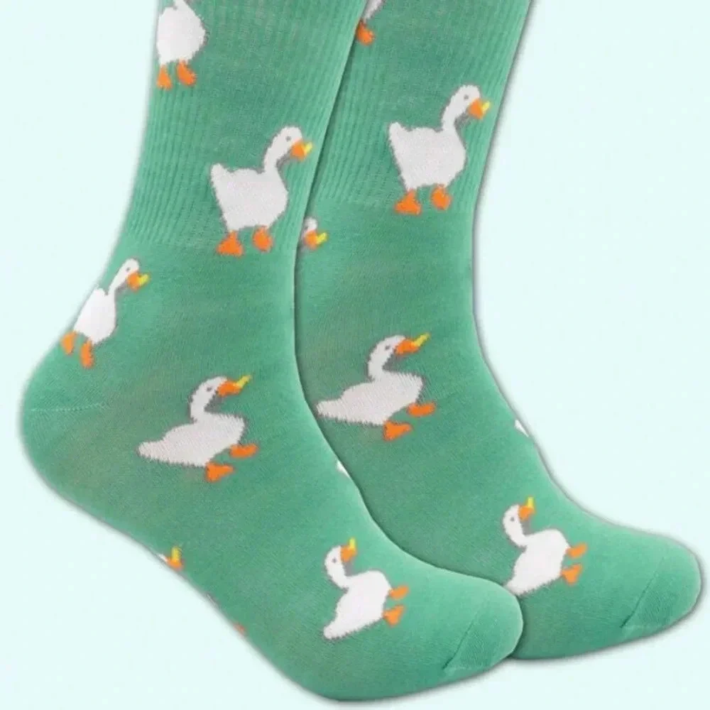 Green with white ducks womens crew socks colorful gift activewear